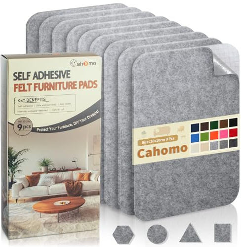 Feltrini Sedie Grigio chiaro, 9 Pezzi Feltro Adesivo Forte, 20x10cm Feltrini per Mobili Pesanti, 3mm de Spessore Moquette Adesiva per Auto, Feltrino Autoadesivo per Sedie, Mobili, DIY, Cornici