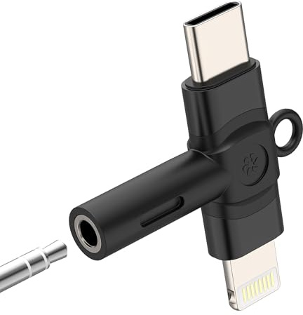 3.5mm to USB C Lightning Jack Dongle (2in1) for iPhone 16 15 14 13 Pro Max AUX Headphone Adapter Audio Cable for Apple Car Microphone Female Compatible for Samsung Connector Headset Adaptor for IPad