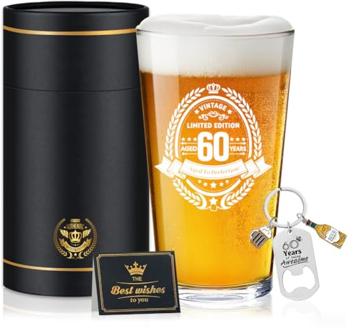 Fabuloustrim 60th Birthday Gifts for Men,60th Birthday Decorations for Him,Gift Ideas for Dad Husband Friend,Milestone Present for 60 Year Old Male,Beer Glass Keepsake