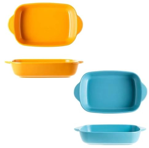 Dxcaicc Lasagneschale Keramik 2 Doppelt Henkelige Backformen Mit Abgerundeten Ecken Bunte Kombination Stabil Setzen Nicht Leicht Zu Verrutschen,Orange Blue