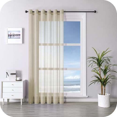 MRTREES Vorhang Lang Beige Transparent Gardinen mit Ösen 1 Stück, 350 cm Lang 140 cm Breit, Moderner Ösenvorhang Durchsichtig für Wohnzimmer Schlafzimmer, Gardinen Schals Fenster Dekoration