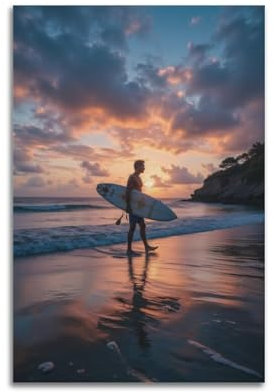 sfjjkh Poster cinematografico su tela con immagine di Sony che cammina con il crepuscolo e la spiaggia, per soggiorno, camera da letto, 40 x 60 cm, senza cornice