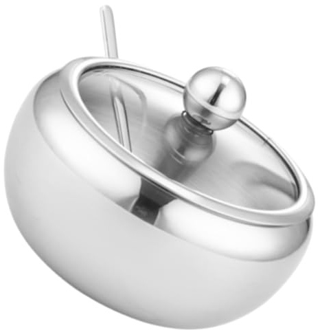 VALICLUD Bol Doseur Inox Avec Cuillère Et Couvercle Transparent Pot Assaisonnement Cuisine Sucrier Résistant Pour Sel Poivre Épices