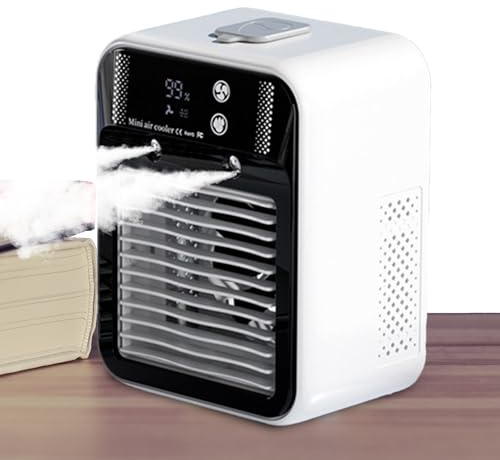 Ventilateur de climatisation portable en ABS avec fonction brumisation, dispositif de refroidissement silencieux pour chambre à coucher, extérieur, camping-car, bureau et camping, ventilateur de