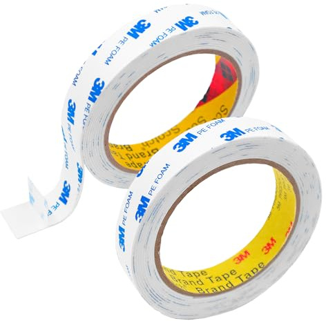 JJYHEHOT 2 Rolls Double Sided Adhesive Tape, 1600T Self Adhesive Tape PE Foam 20mm x 3m Weatherproof Mounting Tape for Object Fixing, Decorating, Office, Kitchen, Paste Photos Posters, Carpet Fixing
