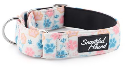 Snootiful hundmartingalkrage – tassavtrycksmönster – perfekt för vinthundar, piskor, lärare och alla åkraser – halkfri krage (30–40 cm)