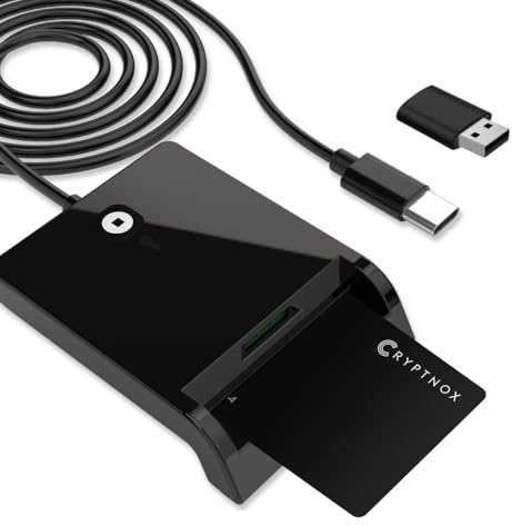 Cryptnox® Kontakt-Smartcard-Leser (CAC) – USB-C & USB-A Kartenleser für Common Access Cards – CCID- & ISO-7816-kompatibel – Für Windows, macOS & Linux – RoHS- & CE-Zertifiziert (Schwarz)