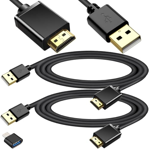 Xiatiaosann Lot de 2 câbles de charge USB vers HDMI, adaptateur USB A vers HDMI mâle pour Mac iOS, pour Windows 12/11/10/Vista/XP, pour HDTV, décodeur satellite, lecteur Blu-ray