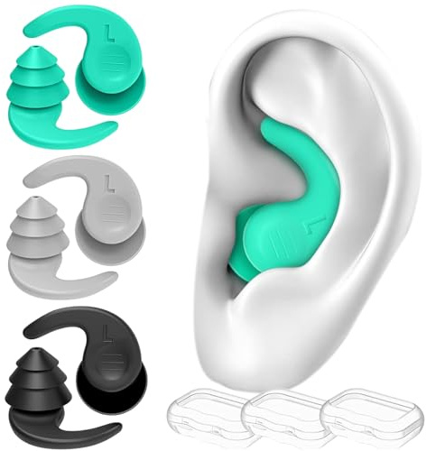 3 Pairs Waterproof Swimming Ear Plugs, Reusable Silicone Swim Earplugs for Adults and Kids Ear Protection for Surfing Diving Pool Showering and Other Water Sports Includes Storage Cases
