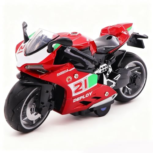 PyrrlicToy Alloy Motorbike Toy Highly Simulation Motorbike Model Pull-Back Vehicle Toy Adult Motorcycle Toys for Boys and Girls Birthday Christmas Party Supplies(Red)
