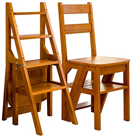Taburete plegable de madera, escalera portátil de 4 escalones para cocina, baño, oficina, taburete versátil y banco de zapatos, diseño de ahorro de espacio