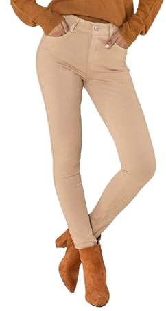 Nina Carter A003 dam jeggings, hög midja, stretchbyxor med dragkedja – skinny fit-byxor med fickor, figurbetonade, elastiska, Taupe (A003-8), M Smal