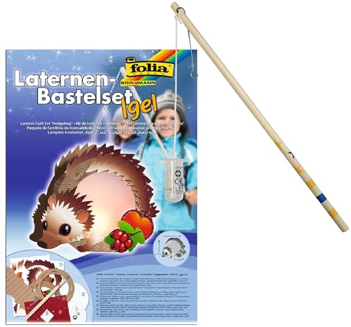 folia 94102 - Laternen Bastelset Igel, ca. 26 x 23 x 11 cm - Komplettset zur Erstellung einer wunderschönen Laterne + Stab