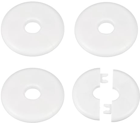 QUARKZMAN 4 Piezas De Brida De Pared Dividida 16.5mm/0.6 Placas De Cubierta De Fontanería Autoadhesivas De Plástico ABS Placa Escutcheon Redonda Diseño De Hebilla, Blanco