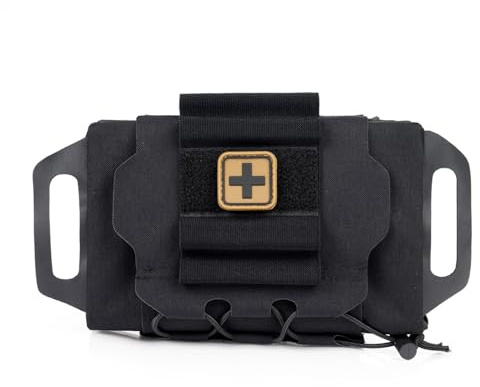 Kit di Primo Soccorso Tattico a Dispiegamento Rapido Sistema IFAK Due Pezzi con Tascapane Medico MOLLE Borsa di Sopravvivenza d'Emergenza Professionale per Viaggi e Escursionismo all'Aperto(Black)