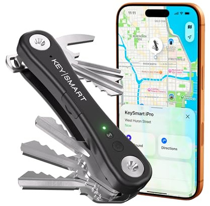 KeySmart iPro - Trova chiavi con suono, portachiavi compatibile con Apple Find My App, organizer per chiavi, portachiavi senza ingombri, regalo tecnico per uomini, fino a 14 chiavi, nero, confezione