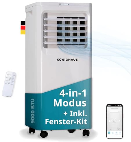 Könighaus Smarte Mobile Klimaanlage 9000 BTU für Räume bis 20m² - 4-in-1