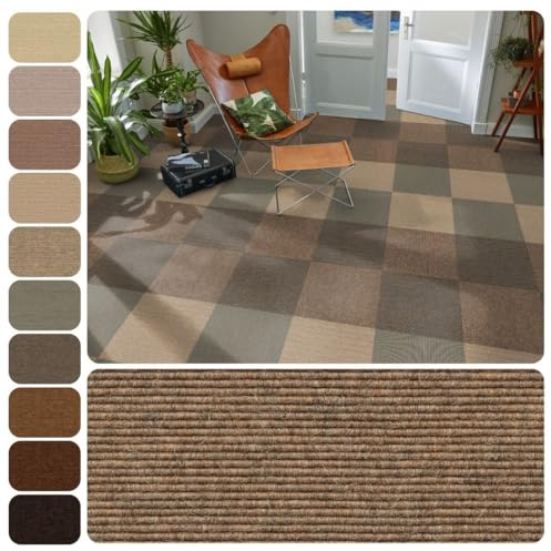 Tretford Interland Teppich Teppichfliesen 50x50 cm selbstliegend | Farbwelt beige, 571 Sahara, 1 Fliese