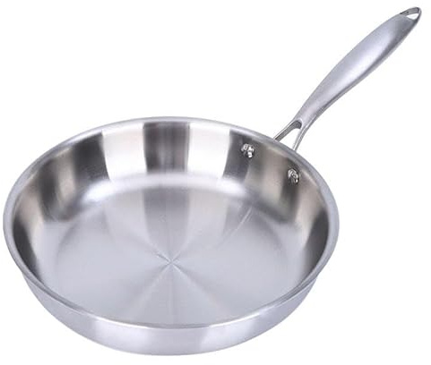 Alqbaio Sartén de Acero Inoxidable Natural Triple Capa Sin Antiadherente | Apta para Inducción, Gas, Vitro y Horno | Libre de Tóxicos, PFOA y PTFE | Distribución Uniforme del Calor (Diámetro 18 cm)