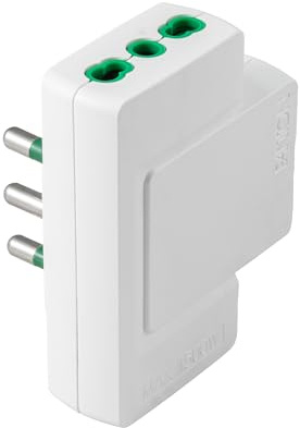 Fanton Adattatore Triplo Piatto 10A Spina Italiana con 3 Prese Bipasso 16A e Riarmo Manuale, Bianco, solo 1 pezzo