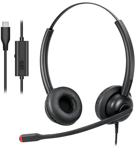 Callez Casque USB C avec Micro Antibruit pour iPhone 17/16/15 Samsung | Casque Filaire Type C pour Ordinateur Portable Tablette, Casque PC Stéréo pour Teams Zoom, Centre D'appels Bureau Domicile