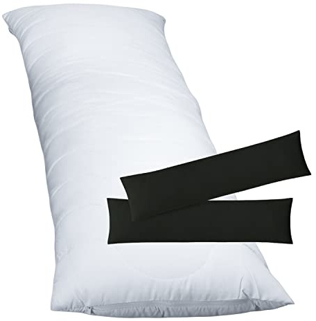 EXKLUSIV HEIMTEXTIL 2 Kissenbezüge inkl. Füllkissen Seitenschläferkissen Stillkissen 40 x 145 cm Schwarz