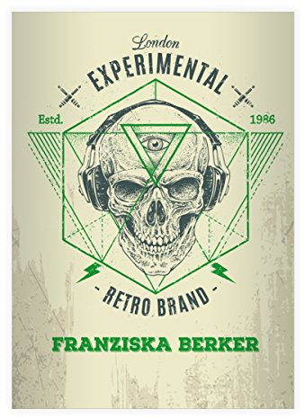 Kartenkaufrausch 4 personalisierte, Coole Retro Totenkopf DIN A4 Schulhefte, Schreibhefte mit Kopfhörer Skull in grün Lineatur 20 (blanko Heft)
