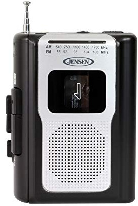 Jensen CR-100 Retro Portable AM/FM Radio Personal Cassette Player Compact Lightweight Design Stereo AM/FM Radio Cassette Player/Recorder & Built in Speaker (Black Series)