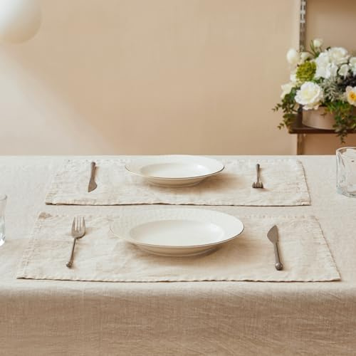 DAPU Tischsets Leinen, 6-er Set 100% reines Leinen 30x46 cm Abwaschbare Platzsets mit Öko-Tex 100 Standard, Weiche Atmungsaktive Platzdeckchen, Beige/Naturleinen