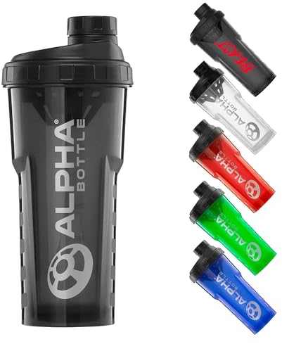 Alpha Designs | Protein Shaker Bottle 750ml Protein Shake Mixer | Leakproof Screw Cap | Black