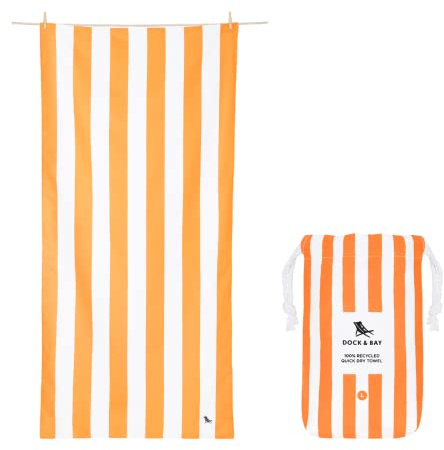 Dock & Bay Toalla de Playa - Secado Rápido, Sin Arena - Compacto, Ligero - Materiales 100% Reciclados - Incluye Funda - Cabana - Ipanema Orange, Extra Large (200x90cm, 78x35)
