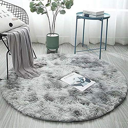Icegrey Shaggy Teppich Hochflor Langflor Plüschteppich Runder Tie-Dye Dekor rutschfeste Waschbar Bodenmatte für Wohnzimmer flauschig Shaggy Schlafzimmer Bettvorleger Outdoor Carpet, 80cm, Hellgrau