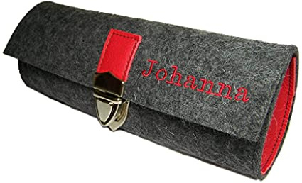 artistalista Stifteetui inkl. Namensstickerei Federmäppchen Wollfilz Filz Farbauswahl Leder mit Mappenschloss für Schule Studium etc. personalisiert