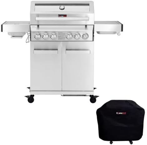 CosmoGrill Platinum Stainless Steel 6 Gas Burner 4+2 Barbecue Grill with Waterproof Cover, Infrared Searer & Back Rotisserie Burner for Home Garden Party Outdoor BBQ Cooking