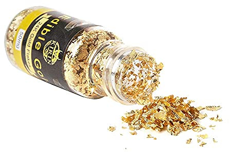 24 K Blatt-Goldflocken, für Kuchen, Getränke und Dessert, Dekoration, Make-up und Spa, Basteln, Heimwerken und Heimwerken (50 mg)