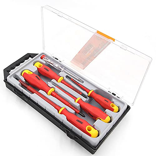 Lot de 6 tournevis isolés professionnels d'électricien avec électrosonde et tournevis cruciforme