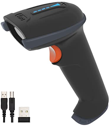 Tera Lettore di codici a barre portatile Laser 1D wireless e USB cablato, indicatore del livello della batteria, batteria extra large 2000mAh, design ergonomico, modello di aggiornamento 5100