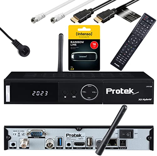 Récepteur combiné Protek X2 4K UHD 1 x DVBS2 1 x DVBC2T2 WiFi, récepteur infrarouge, USB 2.0 et 3.0, HDTV, 2160p, H.265, HDR XAIOX Câble HDMI + câble satellite + clé USB 16 Go [Astra &
