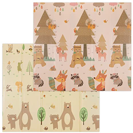 Navaris Baby Spielmatte 200 x 180 cm faltbar - Kinder Krabbelmatte Boden Matte - doppelseitig wasserdicht groß - XPE Schaumstoff Unisex - grün bunt