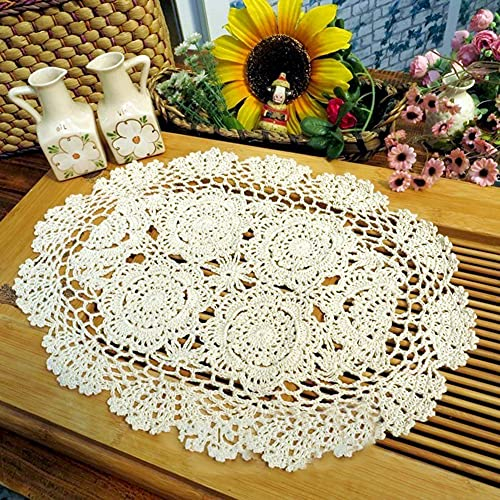 FIYSON 2 Stück Handgehäkelte Doilies,Oval Handgehäkelte Doilies 30 * 45cm Handarbeit Geklöppelt Spitzendeckchen Baumwolle Placemat Blume Matte, Häkeldeckchen Tischdecke Für Partydekoration (Weiß)