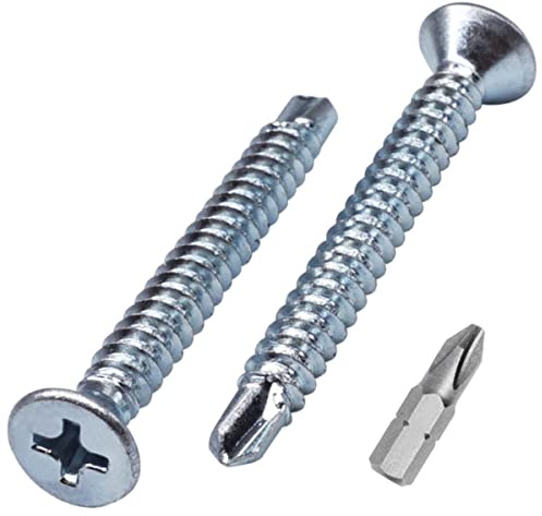 SKIR'CO (50 Stück) DIN 7504 P verzinkter Stahl 4,2 x 38 mm selbstbohrende Schrauben für Metall, Blechschraube, Senkkopf