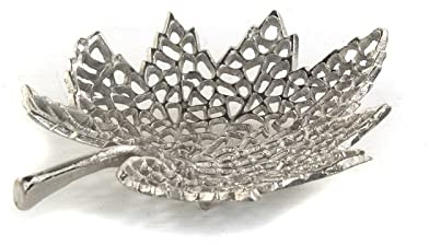 Deko Schale Leaf | Metall, Silber, 2 Größen | Schale im Blatt Design, Servierschale, siberne Blattschale | Muster: klein