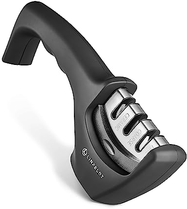 LINFELDT® Diamant Messerschärfer Profi - EINFACH RUTSCHFEST MESSER SCHÄRFEN | Knife Sharpener Messerschleifer Profi Messerschärfer Diamant Messer Schleifgerät Messer Schleifen Messer Schärfer Schwarz