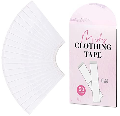Mishy UK: Nastro in tessuto alla moda (50 strisce) – Nastro biadesivo per abbigliamento, per nascondere le cinghie del reggiseno e fissare le cime, Trasparente, Taglia unica