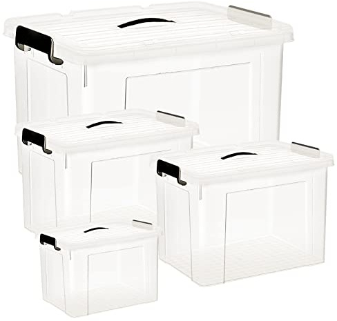 HOHAOO Kunststoff-Aufbewahrungsbox mit Deckel, 40L*2+ 25L*1+ 80L*1 Große Aufbewahrungsboxen Klarer stapelbarer Aufbewahrungsbehälter mit Verriegelungsschnallen für Haus und Büro