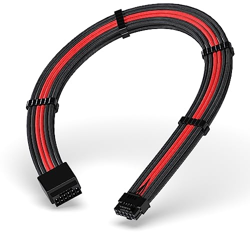 EZDIY-FAB 16-Pin (12+4) 12VHPWR PCIe 5.0 GPU-Sleeved-Verlängerungskabel, Stecker zu Buchse, Kompatibel mit RTX 5080, 5070, 4090, 4080, 4070, 16AWG mit Kabelkämmen/Schwarz Rot