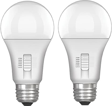 Color Selectable A19 LED Light Bulbs - Choose from 5 Colors Soft White to Daylight White. E26 Base, 60W, 800 Lumens, 85% Energy Saving for Indoor & Outdoor (2-Pack)