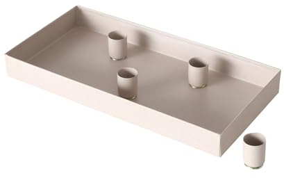 Magnetisk ljusbricka beige för stavljus – 30 x 15 cm – ljushållare i metall med 4 magnetiska hållare – bordsljushållare, ljus, bricka, advent, adventskrans