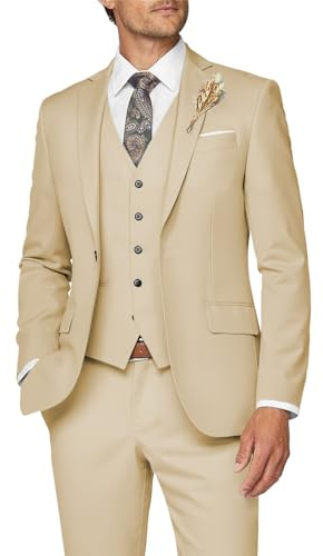 Wangyue Men 3 Piece Suit Champagne Suits for Men Dinner Party Tuxedo Wedding Suit Groom Groosman, L