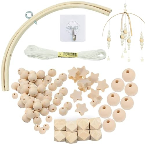 Bettglocke DIY Set, Holzperlen Mobile Rahmen zum Selbermachen, Handgefertigte Deko-Windspiele, Bastelset für Erwachsene, Wohnzimmer Dekoration, Fenster Deko, Geschenk für Kreative